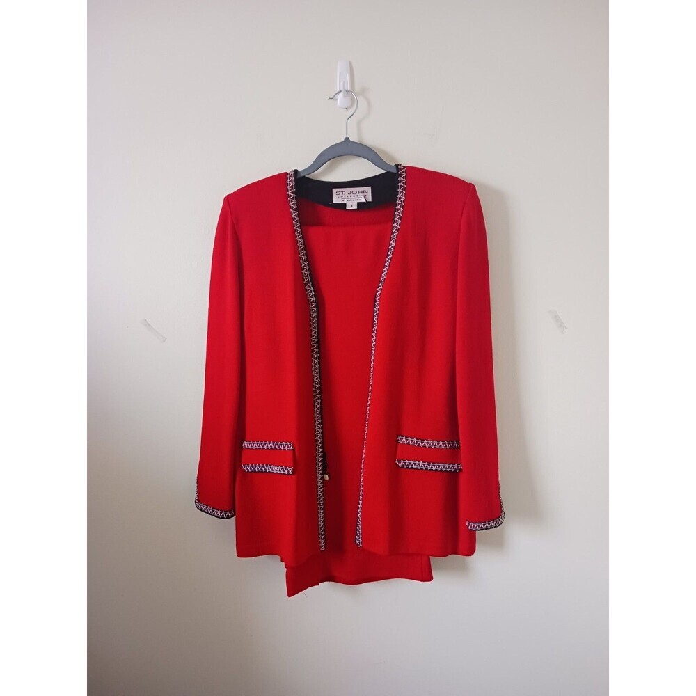 St.‎ John Santana Knit Suit Red Blazer Pants Set Designer Size 6 ; 10